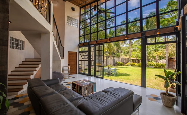 Casona living space open to the garden at Rancho Poco a Poco