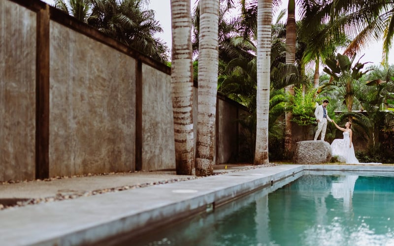 Couple portrait by the pool